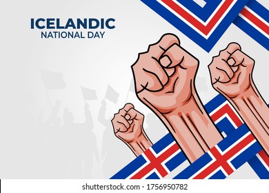 Icelandic National Day. Celebrated annually on June 17 in Iceland. Happy national holiday of freedom. Iceland flag. Patriotic poster design. Vector illustration
