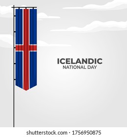 Icelandic National Day. Celebrated annually on June 17 in Iceland. Happy national holiday of freedom. Iceland flag. Patriotic poster design. Vector illustration