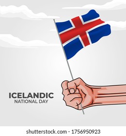 Icelandic National Day. Celebrated annually on June 17 in Iceland. Happy national holiday of freedom. Iceland flag. Patriotic poster design. Vector illustration