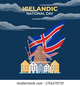 Icelandic National Day (Translate: Iceland National Day) Celebrated annually on June 17 in Iceland. Happy national holiday of freedom. Patriotic poster design. Vector illustration