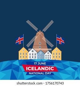 Icelandic National Day (Translate: Iceland National Day) Celebrated annually on June 17 in Iceland. Happy national holiday of freedom. Patriotic poster design. Vector illustration