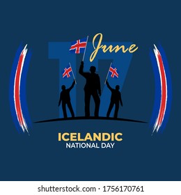 Icelandic National Day (Translate: Iceland National Day) Celebrated annually on June 17 in Iceland. Happy national holiday of freedom. Patriotic poster design. Vector illustration