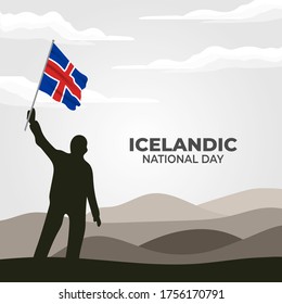 Icelandic National Day (Translate: Iceland National Day) Celebrated annually on June 17 in Iceland. Happy national holiday of freedom. Patriotic poster design. Vector illustration