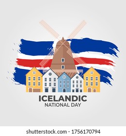 Icelandic National Day (Translate: Iceland National Day) Celebrated annually on June 17 in Iceland. Happy national holiday of freedom. Patriotic poster design. Vector illustration