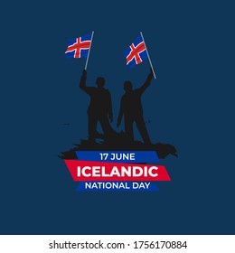 Icelandic National Day (Translate: Iceland National Day) Celebrated annually on June 17 in Iceland. Happy national holiday of freedom. Patriotic poster design. Vector illustration