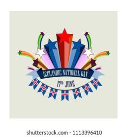 Icelandic National Day, vector illustration with stylized festive fireworks