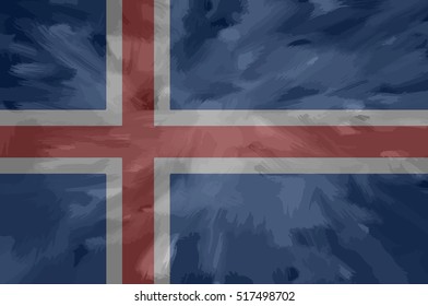  Icelandic painted / drawn vector flag. Dramatic, unusual look. Vector file contains flag and texture layers