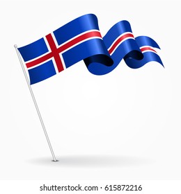 Isländische Pin-Ikone Wavy Flag. Vektorillustration.