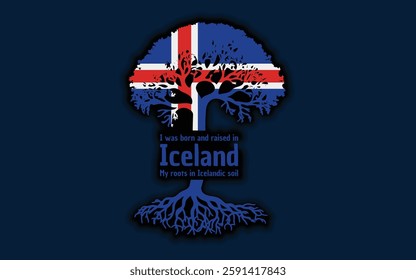 Icelandic roots and symbolism: a tree with the Icelandic flag, embodying national pride and love for nature	