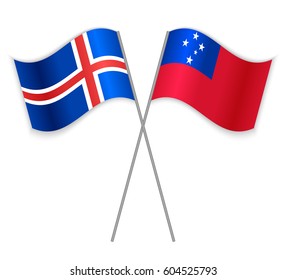 Icelandic and Samoan crossed flags. Iceland combined with Samoa isolated on white. Language learning, international business or travel concept.