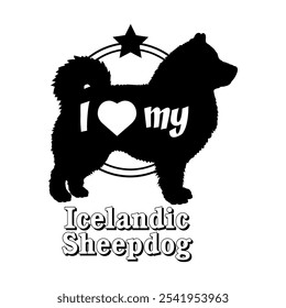 Isländische Schäferhund Silhouette, ich liebe meinen Hund, Hund, Hunderassen, Logo, Vektor, Silhouette, Tier, Illustration, Symbol, Zeichen, schwarz, Haustier,