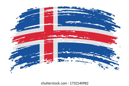 Icelandic torn flag in grunge brush stroke, vector image