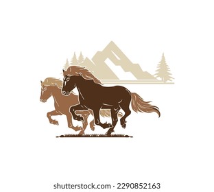 LOGO ISLANDIC WILD HORSE, silueta de grandes caballos fuertes corriendo ilustraciones vectoriales