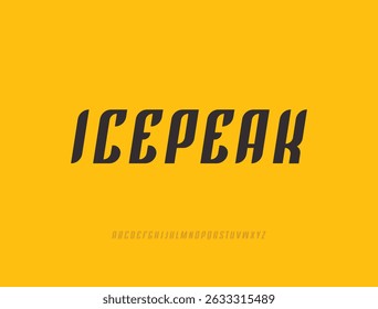 Fonte do Icepeak. Tipo de exibição geométrica nítida com estilo agressivo e predatório. Perfeito para logotipos esportivos, marca Streetwear e design gráfico arrojado. Ilustração de vetor.