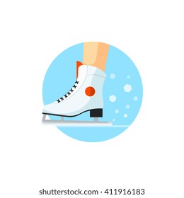 Ice-skating Round Sticker In Minimalistic Bright Colorful Flat Vector Design Isolated On White Background