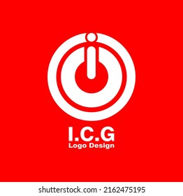 Logo de las iniciales de I.C.G en forma de botón de encendido. Símbolos ON y OFF. Icono de vector plano, símbolo de canto de energía. Pasos.10
