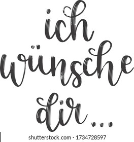 "Ich wünsche dir..." letras de vector dibujadas a mano en alemán, en inglés significa "te deseo...". Letras alemanas aisladas en blanco. Arte de caligrafía moderna vectorial 