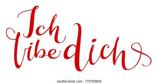 Ich libe dich translation from german language I love you handwritten calligraphy text for day of saint valentine. Isolated on white vector illustration