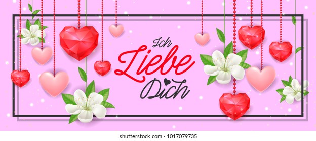 Ich Liebe Dich Festive Banner with Hearts