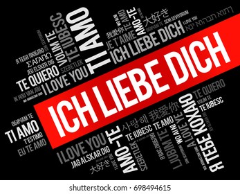 ICH LIEBE DICH (I Love You in German) in different languages of the world, word cloud background