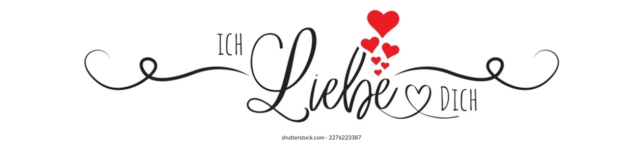 Ich liebe dich, vector. I love you written in German language. Romantic cute stencil art design isolate o white background