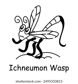 Avispa de Ichneumon, icono de estilo doodle 