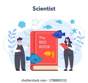 Ichthyologist concept. Oceanic fauna scientist. Practical studying of branch of zoology devoted to the study of fish. Isolated vector illustration