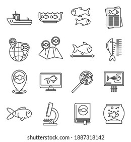 Ichthyology fish icons set. Outline set of ichthyology fish vector icons for web design isolated on white background