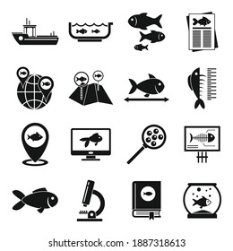 Ichthyology icons set. Simple set of ichthyology vector icons for web design on white background