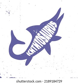 Ichthyosaur colorful dinosaur with lettering and texture. Vector illustration.