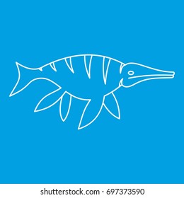 Ichthyosaur dinosaur icon blue outline style isolated vector illustration. Thin line sign