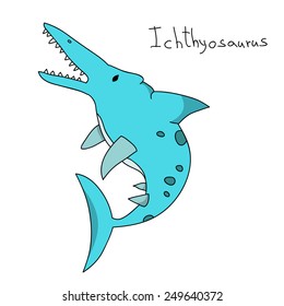 Ichthyosaurus. Cartoon dinosaur characters series.