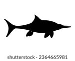 Ichthyosaurus Dinosaur Silhouette Vector Isolated on White Background