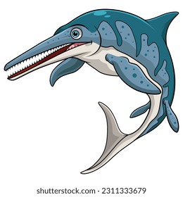 Ichthyosaurus smile cartoon on white background