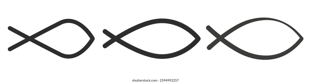 Ichthys. Christian fish in three different variations. Flat vector illustration isolated on white background.