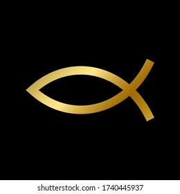 Ichthys fish symbol isolated. Christian sacred religious golden sign on white background vector design illustration. Gold greek element. Religion, faith and belief concept