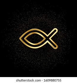 Ichthys gold icon. Vector illustration of golden particle background.. Spiritual concept vector illustration