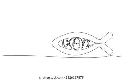 Ichthys or ichthus sketch. One line continuous hand drawing. Outline, line art vector illustration.