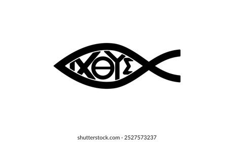 Ichthys Jesus Christian Fish Symbol, black isolated silhouette