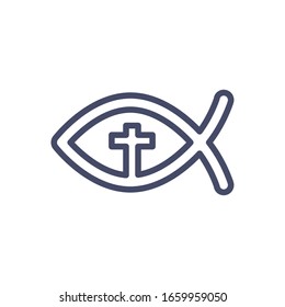 Ichthys Jesus Fish over white background, line style icon, vector illustration