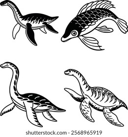 Ichtyosaurus bundle line art and illustrator eps