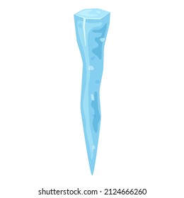 Icicle or broken piece of ice. Cold frozen arctic snowy object on white background, ice floe in cartoon style.