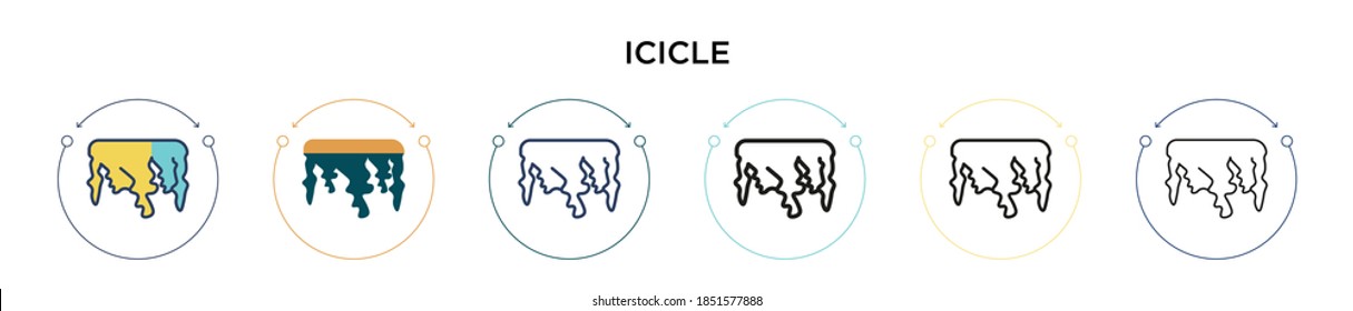Icicle icon in filled, thin line, outline and stroke style. Vector illustration of two colored and black icicle vector icons designs can be used for mobile, ui, web