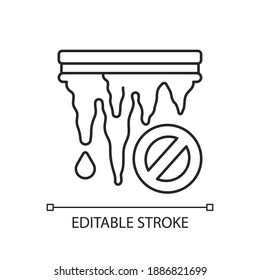 Icicle removal linear icon. Cold hard ice becoming liquid when temperature rises. Snow melting. Thin line customizable illustration. Contour symbol. Vector isolated outline drawing. Editable stroke