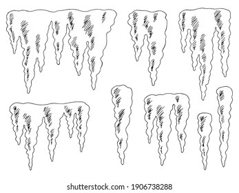 Icicle set graphic black white isolated sketch illustration vector