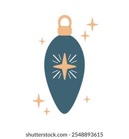 Icicle shaped Christmas tree toy. Christmas toy with star. Hand drawn Vector illustration. Flat design. Cartoon style