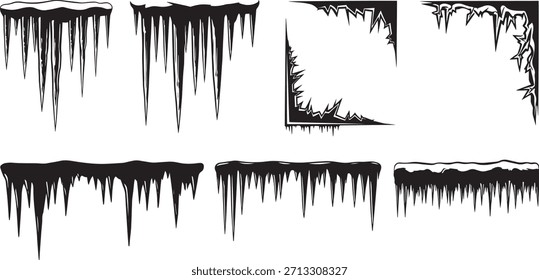 Icicle vector illustration border frame set ice on transparent background