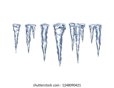 Icicle Vector Set. Isolated On White Background. Snow Ice Line