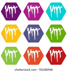 Icicles icon set many color hexahedron isolated on white vector illustration