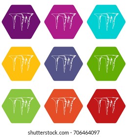 Icicles icon set many color hexahedron isolated on white vector illustration